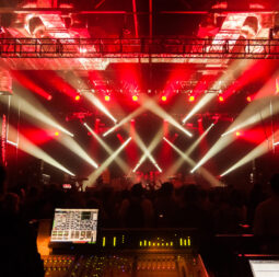 The control panel sound and light during a concert