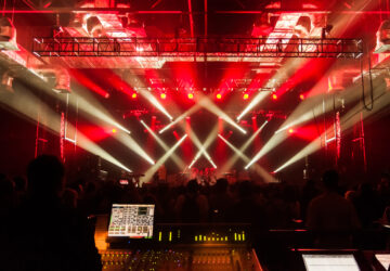 The control panel sound and light during a concert